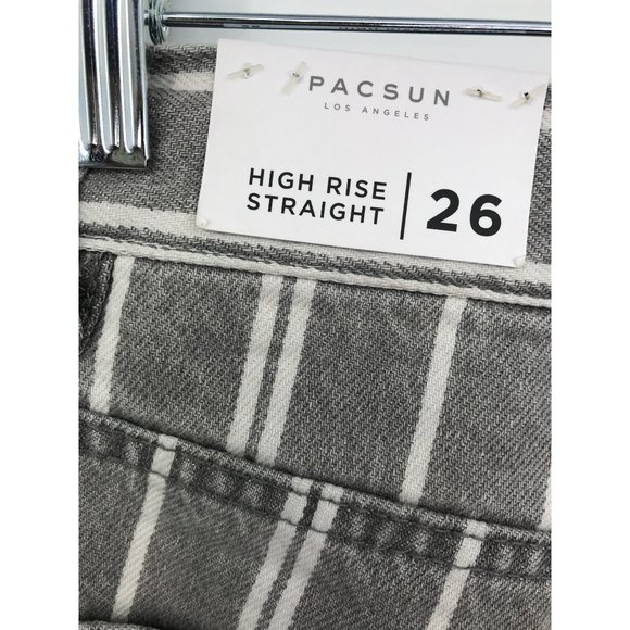 PacSun Gray Double Stripe High Waisted Straight Leg Ankle Jeans Size 26 NEW - Picture 5 of 7